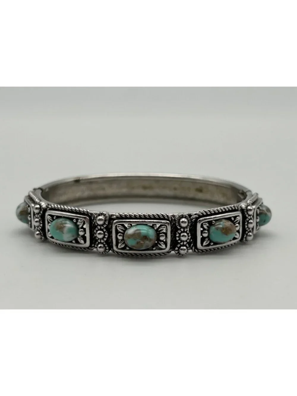SHP Faux Turquoise Panel Link Bracelet Southwestern Silver-tone Costume Jewelry